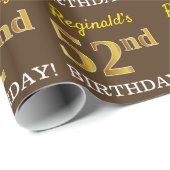 Papier Cadeau Brown, Imitation Gold Look "52e anniversaire" (Coin rond)