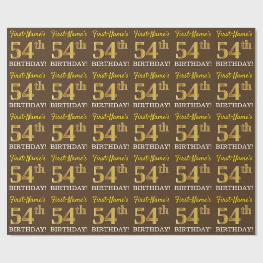 Papier Cadeau Brown, Imitation Gold Look "54e anniversaire" (Plat)
