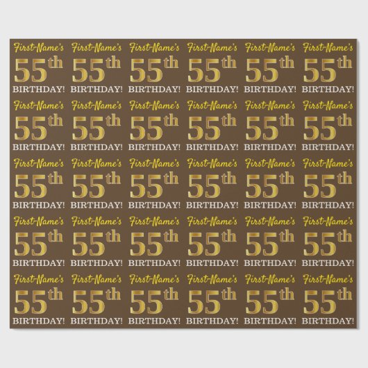 Papier Cadeau Brown, Imitation Gold Look "55e anniversaire" (Plat)