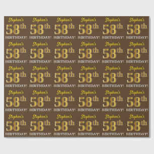 Papier Cadeau Brown, Imitation Gold Look "58ème anniversaire"