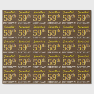 Papier Cadeau Brown, Imitation Gold Look "59ème anniversaire"