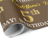 Papier Cadeau Brown, Imitation Gold Look "5e anniversaire" (Coin rond)
