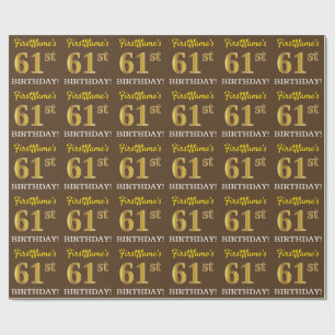 Papier Cadeau Brown, Imitation Gold Look "61ème anniversaire"