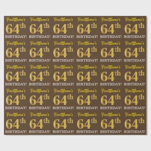 Papier Cadeau Brown, Imitation Gold Look "64e anniversaire" (Plat)