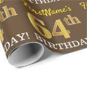 Papier Cadeau Brown, Imitation Gold Look "64e anniversaire" (Coin rond)