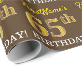 Papier Cadeau Brown, Imitation Gold Look "65e anniversaire" (Coin rond)