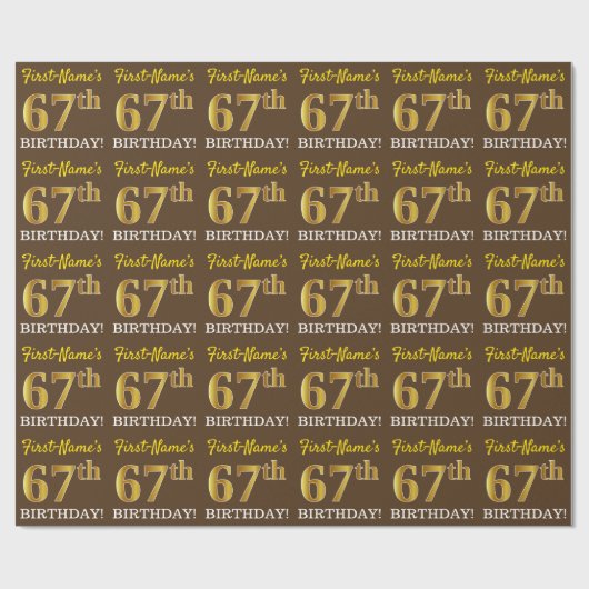 Papier Cadeau Brown, Imitation Gold Look "67e anniversaire" (Plat)