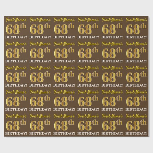 Papier Cadeau Brown, Imitation Gold Look "68e anniversaire" (Plat)
