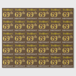Papier Cadeau Brown, Imitation Gold Look "69e anniversaire"
