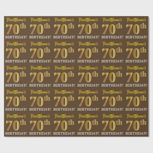 Papier Cadeau Brown, Imitation Gold Look "70e anniversaire" (Plat)