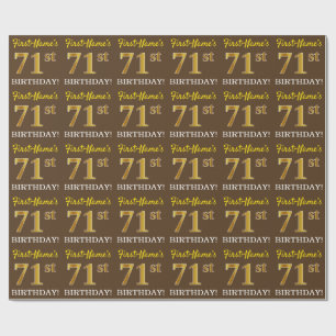 Papier Cadeau Brown, Imitation Gold Look "71ème anniversaire"