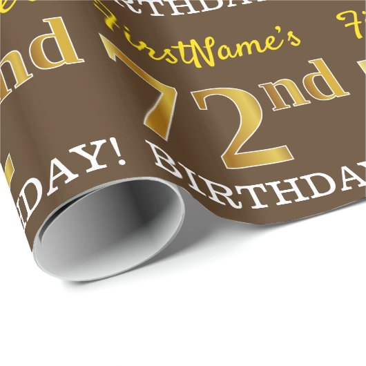 Papier Cadeau Brown, Imitation Gold Look "72e anniversaire" (Coin rond)
