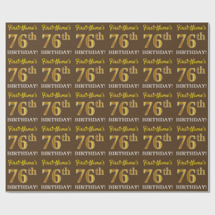 Papier Cadeau Brown, Imitation Gold Look "76e anniversaire"