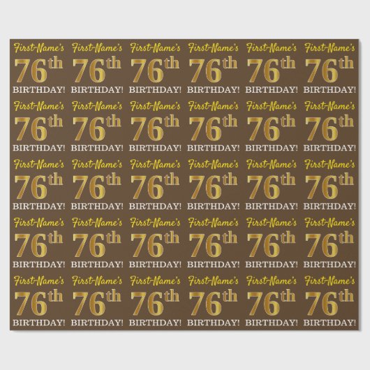 Papier Cadeau Brown, Imitation Gold Look "76e anniversaire" (Plat)