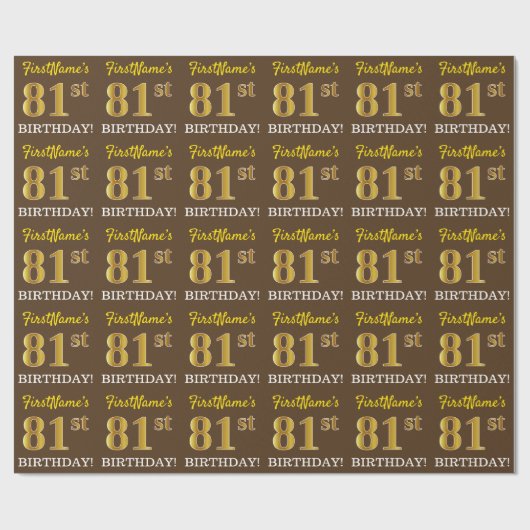Papier Cadeau Brown, Imitation Gold Look "81ème anniversaire" (Plat)