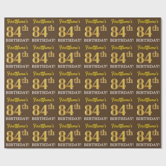 Papier Cadeau Brown, Imitation Gold Look "84e anniversaire" (Plat)