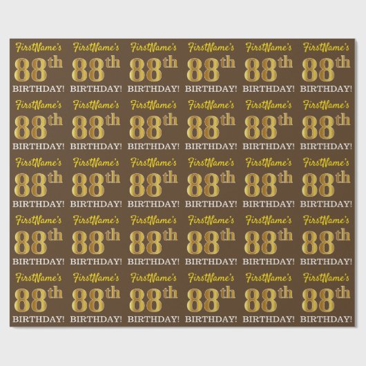 Papier Cadeau Brown, Imitation Gold Look "88e anniversaire" (Plat)