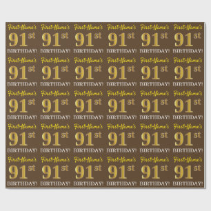 Papier Cadeau Brown, Imitation Gold Look "91ème anniversaire"