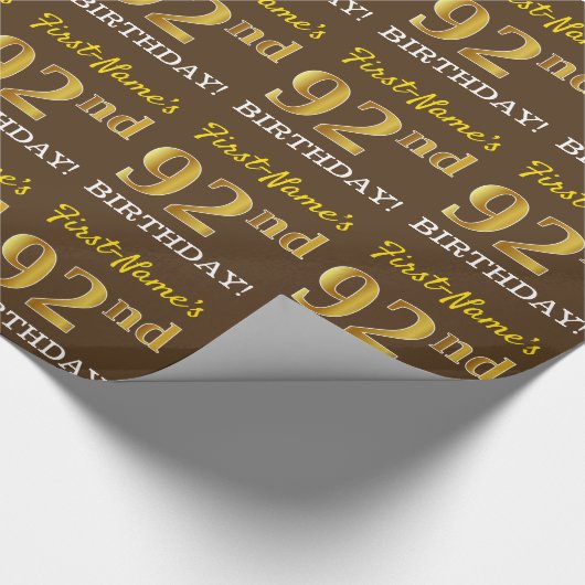 Papier Cadeau Brown, Imitation Gold Look "92e anniversaire" (Coin)