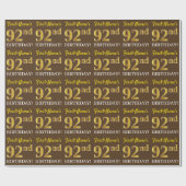 Papier Cadeau Brown, Imitation Gold Look "92e anniversaire" (Plat)