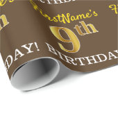 Papier Cadeau Brown, Imitation Gold Look "9e anniversaire" (Coin rond)