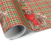Papier Cadeau Brown Labradoodle Chien Rouge Vert Plaid Noël Wr (Coin rond)