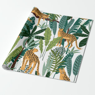 Papier Cadeau Brown leopard in the tropical lush jungle leaves