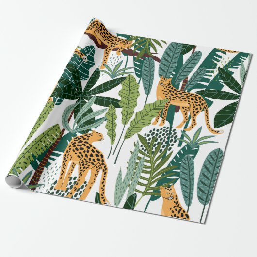 Papier Cadeau Brown leopard in the tropical lush jungle leaves (Déroulé)