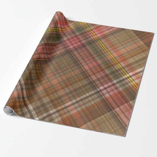 PAPIER CADEAU BROWN ORANGE GOLD TAN AUTUMN PLAID MOTIF (Déroulé)