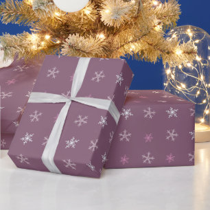 Papier Cadeau Brown Pink White Snowflakes Violet Noël