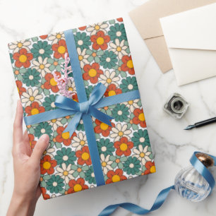 Papier Cadeau Brown rétros Hippie verte Floral Super