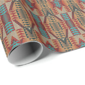 Papier Cadeau Brown Rouge Terracotta Aqua Turquoise Blue Tribe A (Coin rond)