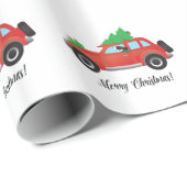 Papier Cadeau Brown Springer Spaniel Chien - Voiture avec arbre  (Coin rond)