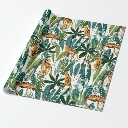 Papier Cadeau Brown taches panache & jungle feuille motif (Déroulé)