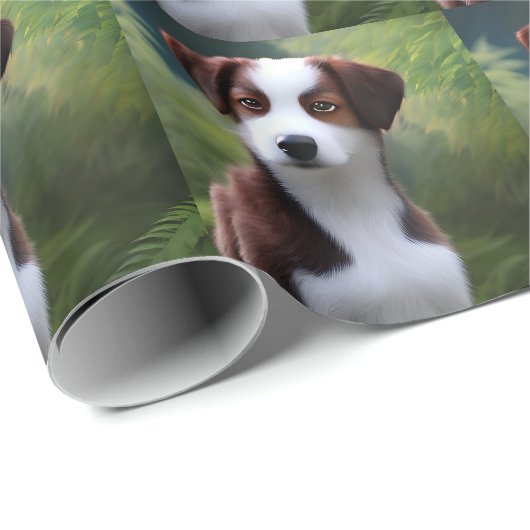 Papier Cadeau Bruce The Border Collie Puppy, Papier à envelopper (Coin rond)