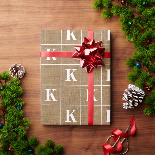Papier Cadeau Brûlage rustique Noël Monogramme blanc (Cadeau de vacances)