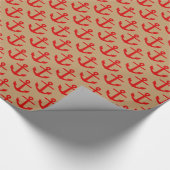 Papier Cadeau Brun Camel, Motif Ancres Rouges (Coin)