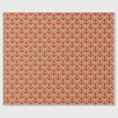 Papier Cadeau Brun Camel, Motif Ancres Rouges (Plat)