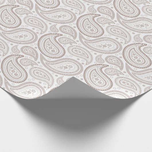 Papier Cadeau Brun de Paisley sur le papier d'emballage blanc (Coin)