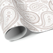 Papier Cadeau Brun de Paisley sur le papier d'emballage blanc (Coin rond)