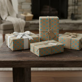 Papier Cadeau Brun Kraft Faux Rustique avec Points Bleu Vert Tea