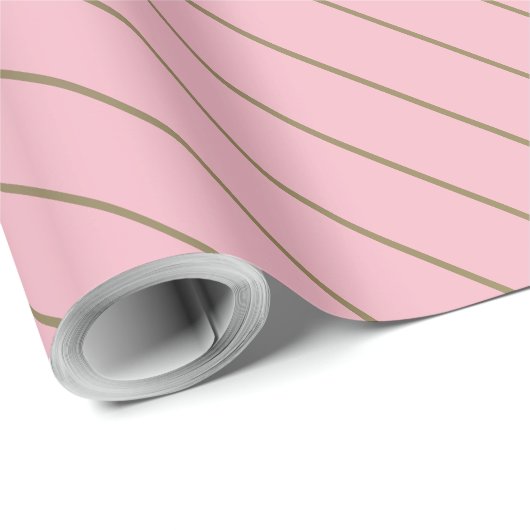 Papier Cadeau Brun rose or rayé Glam brillant Design élégant (Coin rond)