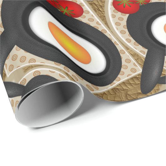 Papier Cadeau Brunch Fractal Art Drôle Nourriture, Tomates, Oeuf (Coin rond)