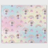 Papier Cadeau Brunette Princess et Unicorn Rainbow Birthday (Plat)