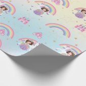 Papier Cadeau Brunette Princess et Unicorn Rainbow Birthday (Coin)