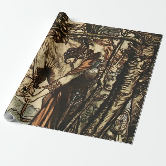 Papier Cadeau « Brunhilde mena son cheval » par Arthur Rackham (Déroulé)