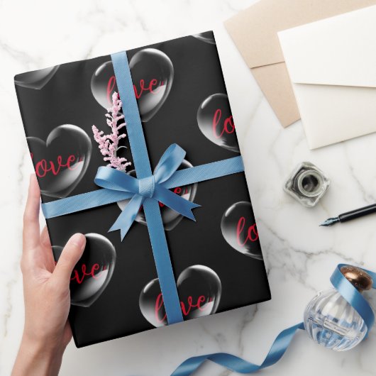 Papier Cadeau Bubble Heart with Love Text (Cadeaux)