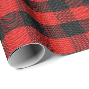 Papier Cadeau bûcheron plaid rouge et noir à damiers
