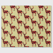 Papier Cadeau Buck Deer Chasse Rouge Noir Plaid (Plat)