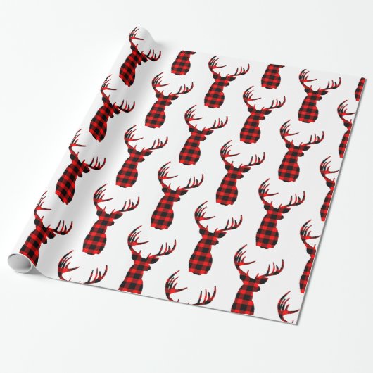 Papier Cadeau Buck Deer Chasse Rouge Noir Plaid Noël Wrappi (Déroulé)